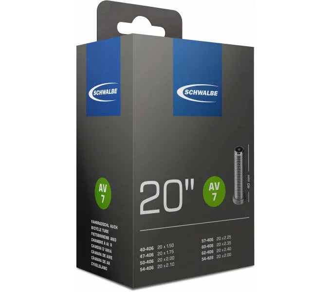 20 Zoll Schwalbe Nr. 7 Fahrradschlauch 20x1,50 bis 20x2,40 Zoll 40/62-406 AV/DV - FahrradReifenExpress.de
