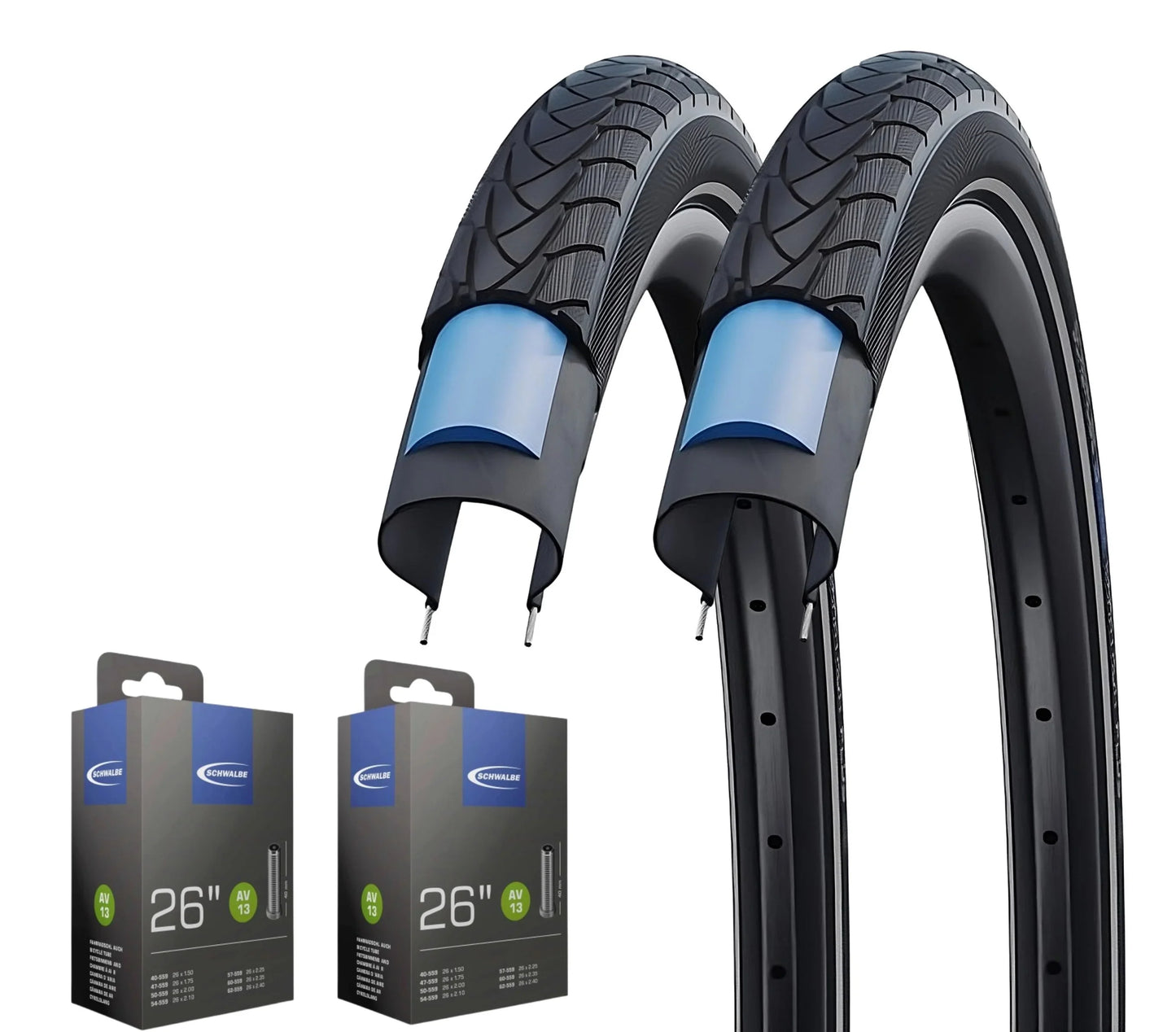 2x Schwalbe Marathon Plus im SET 20 - 28 Zoll inkl. 2x Schwalbe Schlauch Unplattbar Reflex - FahrradReifenExpress.de