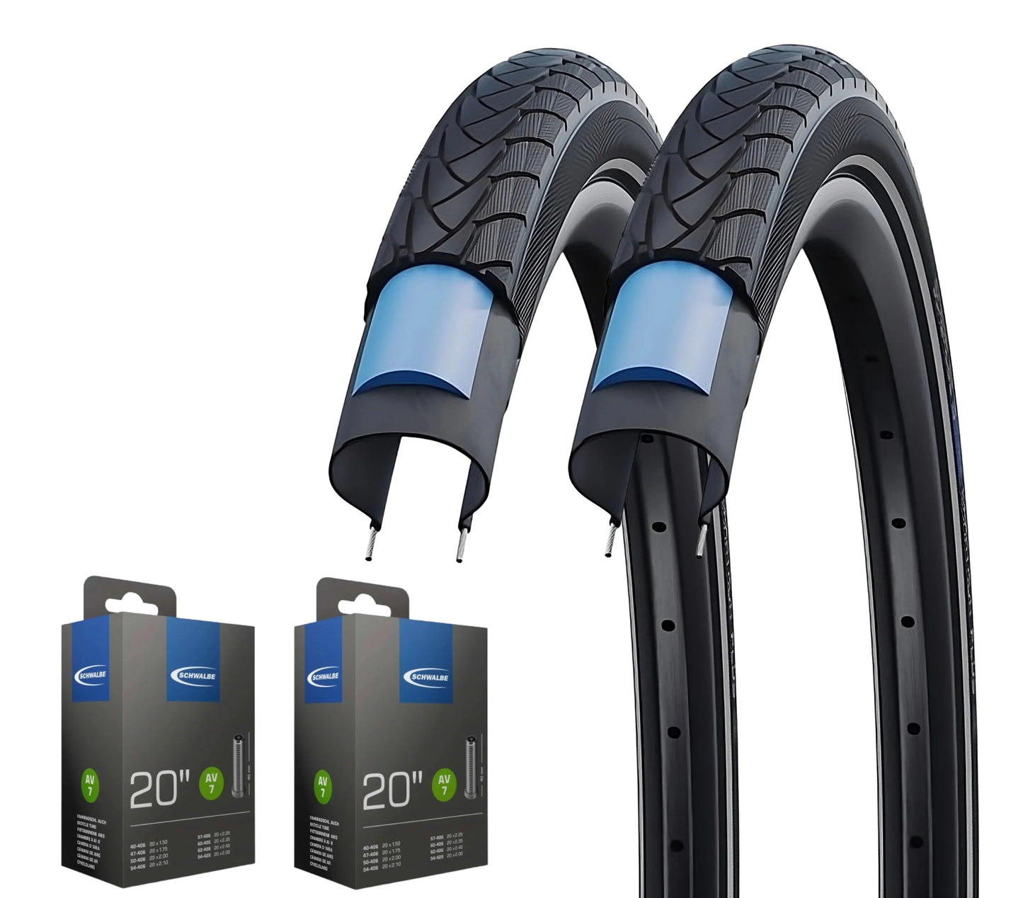 2x Schwalbe Marathon Plus im SET 20 - 28 Zoll inkl. 2x Schwalbe Schlauch Unplattbar Reflex - FahrradReifenExpress.de