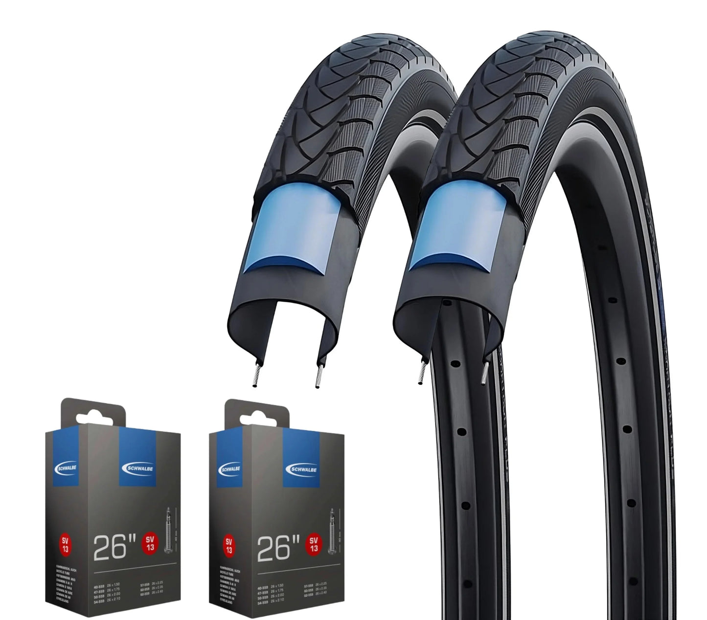 2x Schwalbe Marathon Plus im SET 20 - 28 Zoll inkl. 2x Schwalbe Schlauch Unplattbar Reflex - FahrradReifenExpress.de