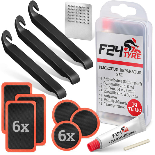 F24Tyre XXL Fahrradreifen Reparatursatz Komplett Flickzeug 19-teilig Flickset - FahrradReifenExpress.de