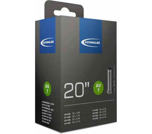 20 Zoll Schwalbe Nr. 7 Fahrradschlauch 20x1,50 bis 20x2,40 Zoll 40/62-406 AV/DV - FahrradReifenExpress.de