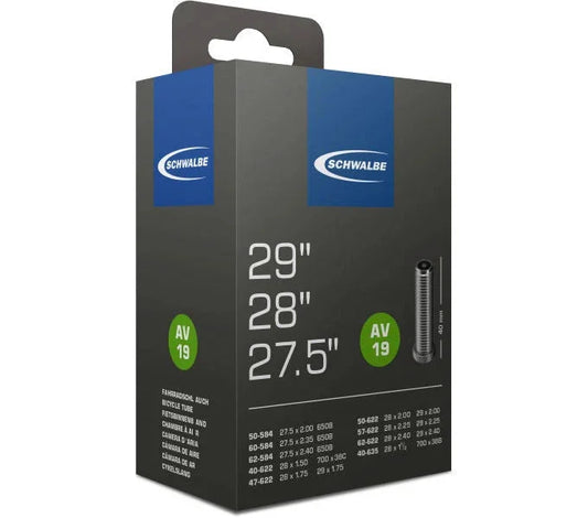 29 Zoll Schwalbe Nr. 19 Fahrradschlauch 27,5x2,00 bis 29x2,40 Zoll 40/62-584/622 AV/SV - FahrradReifenExpress.de