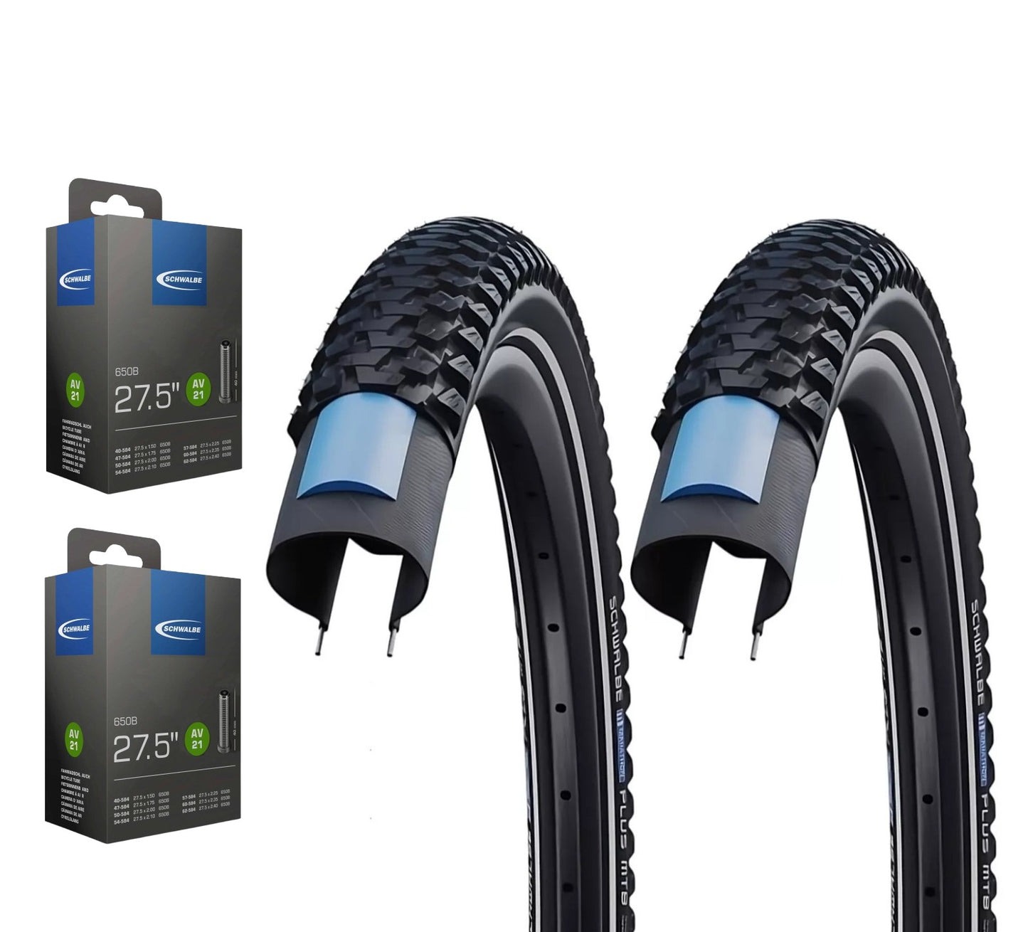 2x Schwalbe Marathon Plus MTB im SET 27,5-29 Zoll inkl. 2x Schwalbe Schlauch UNPLATTBAR SmartGuard Reflex