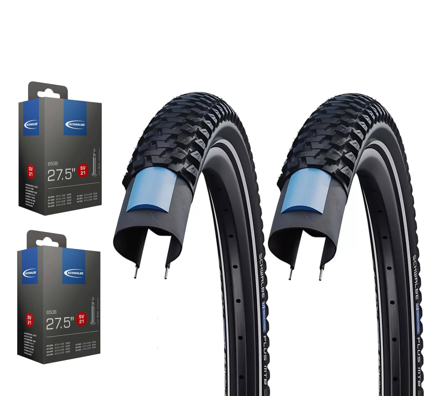 2x Schwalbe Marathon Plus MTB im SET 27,5-29 Zoll inkl. 2x Schwalbe Schlauch UNPLATTBAR SmartGuard Reflex