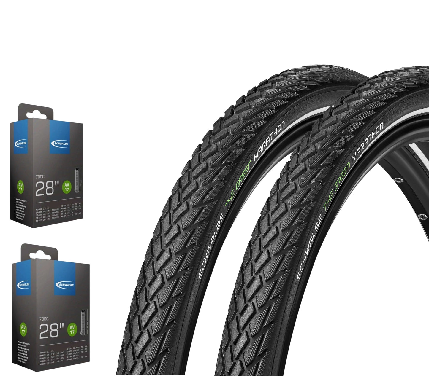 2x Schwalbe Green Marathon im SET 26 - 28 Zoll inkl. 2x Schwalbe Schlauch GreenGuard Reflex