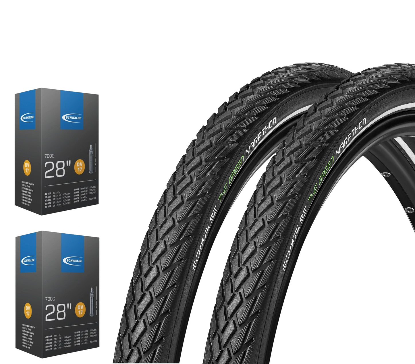 2x Schwalbe Green Marathon im SET 26 - 28 Zoll inkl. 2x Schwalbe Schlauch GreenGuard Reflex