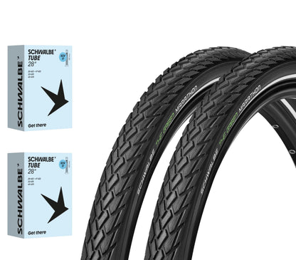 2x Schwalbe Green Marathon im SET 26 - 28 Zoll inkl. 2x Schwalbe Schlauch GreenGuard Reflex