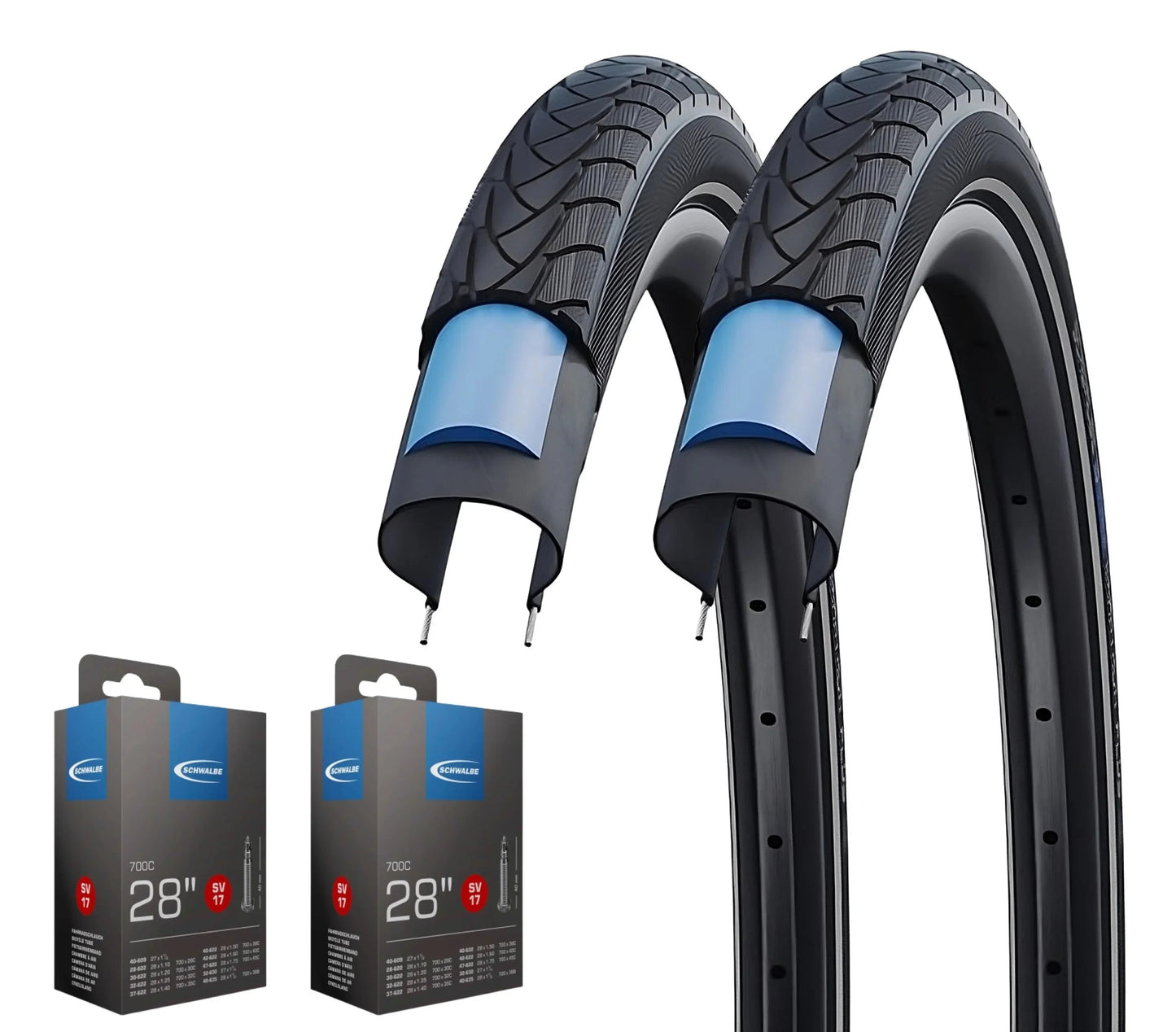 2x Schwalbe Marathon Plus im SET 20 - 28 Zoll inkl. 2x Schwalbe Schlauch Unplattbar Reflex - FahrradReifenExpress.de