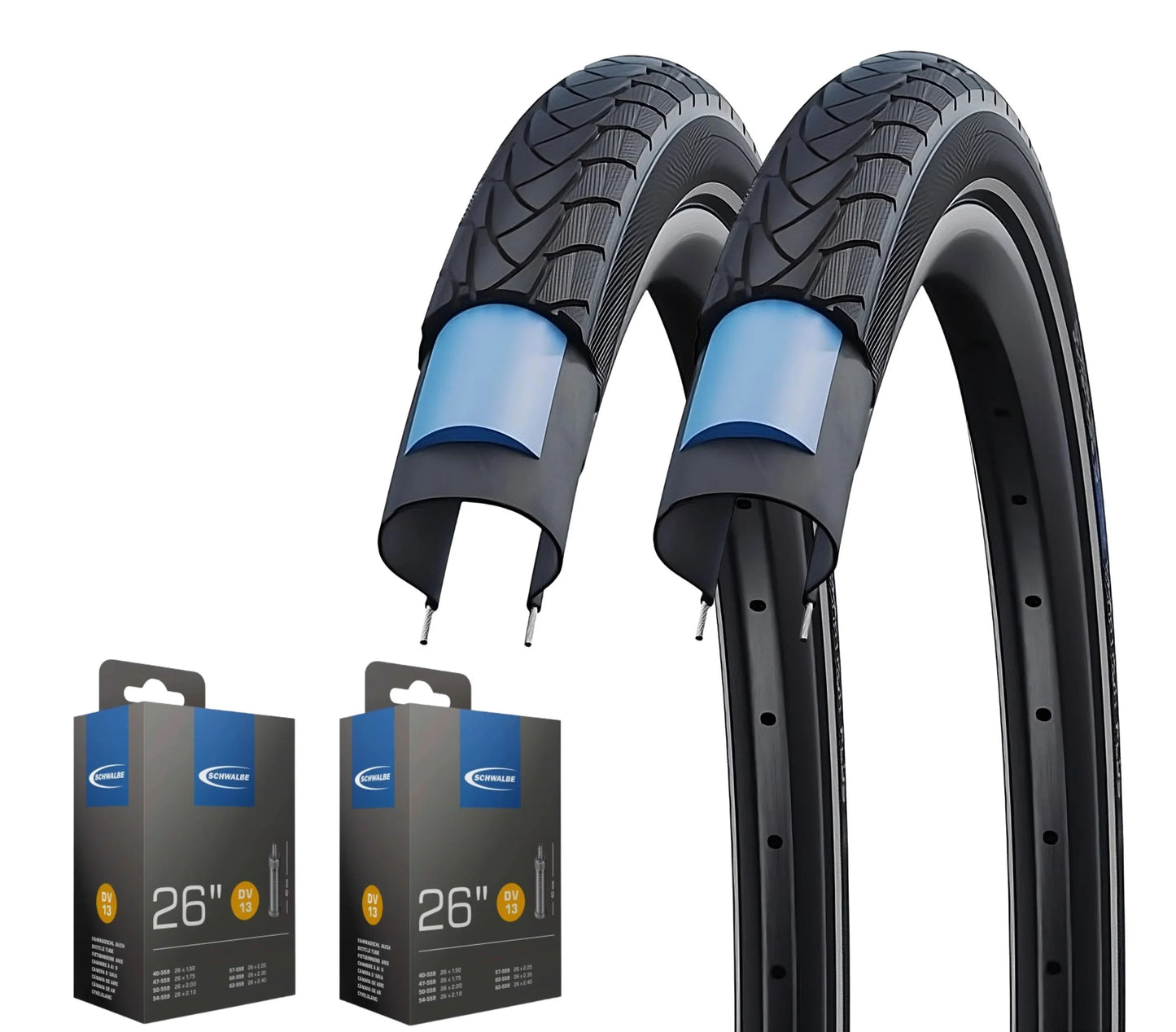 2x Schwalbe Marathon Plus im SET 20 - 28 Zoll inkl. 2x Schwalbe Schlauch Unplattbar Reflex - FahrradReifenExpress.de